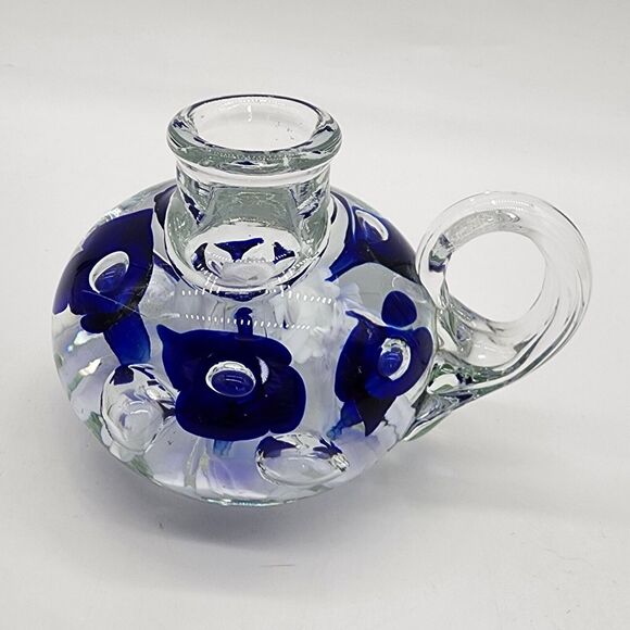 Blue Flower Bubble St Clair Studio Art Candle Holder Paperweight Unmarked - Picture 1 of 7